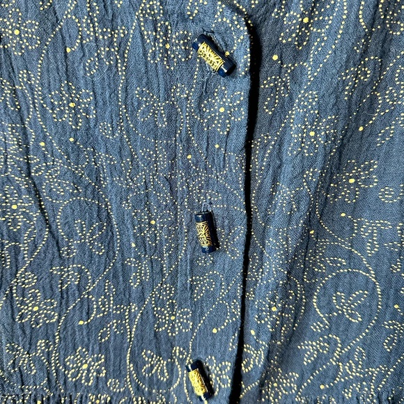 Cotton Elegant Blue and Gold Patterned Maxi Dress - Picture 4 of 6